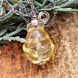 Nature Citrine Hand Carved Cute Totoro Pendant Necklace